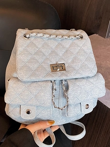 Fashion Women PU Quilted Diamond Lattice Chain Backpack Chic Niche Style Metal Twist Lock Daily Travel School Shoulder Bag