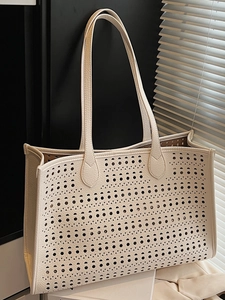 Sac Cabas Ajouré Découpe Laser Minimaliste Urbain pour Femmes Cuir PU Grande Capacité Sac à Épaule Sac Seau Chic Tendance