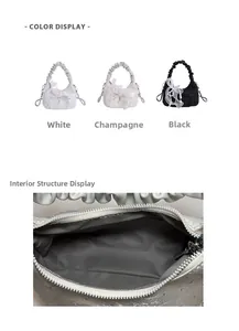 Detailed view of ruched handbag colors and internal lining with secure zipper closure