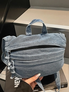 Sac à Épaule en Denim Lavé pour Femmes Grande Capacité Couleur Unie Sac Bandoulière Décontracté Mode Fourre-tout Rétro Sac à Main