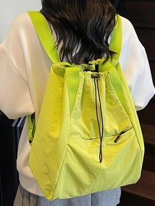 Fashionable fluorescent green drawstring backpack with large capacity for women and students