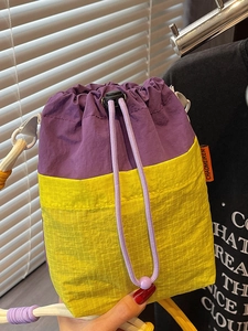 Fashion Patchwork Color Block Drawstring Crossbody Bag Women Cloth Small Shoulder Bucket Bag Casual Urban Storage Pouch