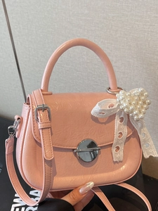 Sac Bandoulière Femme PU Brillant Texture Froissée Avec Pendentif Künstliche Perle Cœur Nœud Dentelle Petit Sac Carré