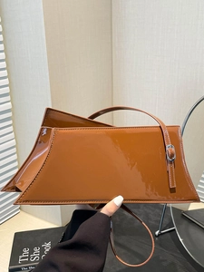 Women High Shine PU Leather Underarm Bag Fashion Asymmetrical Trapezoid Shoulder Bag Large Capacity Crossbody Handbag