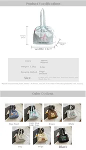 Detail specifications of tote bag with dimensions and towel embroidery pattern design