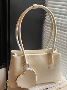 Women Fashion PU Leather Shoulder Bag With Heart Pendant Large Capacity Underarm Bag Trendy Simple Tote Handbag For Daily Work