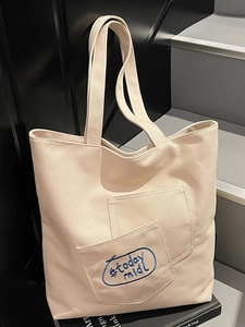 Korean Ins Style Canvas Tote Bag For Women Large Capacity Multi Pocket Shoulder Bag Daily Casual High Aesthetic Embroidered Handbag