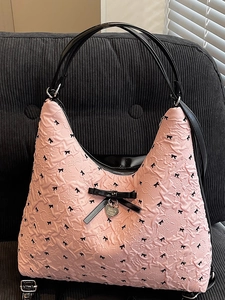 Women Large Capacity Tote Bag Ribbon Bow Heart Pendant Urban Simple Shoulder Bag Y2K Aesthetic Fashion Hobo Handbag Travel
