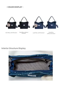 Detailed view of denim tote bag showing interior lining and zipper pocket