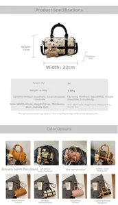 Detail view of the vintage bear print Boston bag with dimensions and texture highlights