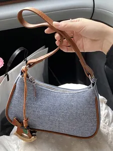 Women Fashion PU Patchwork Underarm Bag Hobo Bag With Rocking Horse Charm Minimalist Shoulder Handbag Casual Daily Tote Bag