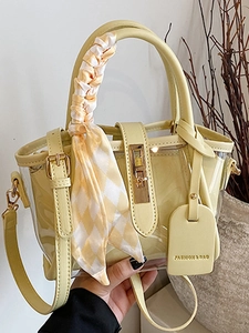 Fashion Clear PVC Stitching Handbag With Scarf Handle For Women PU Leather Shoulder Crossbody Bag Kelly Style Bucket Bag