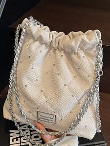 Women's Fashion Quilted Rhombic Studded Bucket Bag Casual Chain Shoulder Crossbody Bag Minimalist Urban Style Versatile Tote
