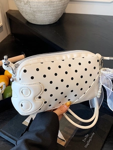 Women Polka Dot Shoulder Baguette Bag PU Leather Crossbody Bag Mesh Bow Artificial Pearl Charm Sweet Fashion Small Square Purse