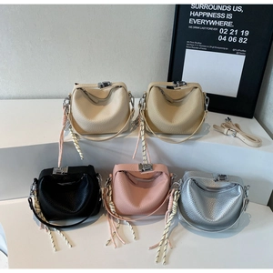 Litchi pattern leather handbags in five colors with stylish woven tassel details