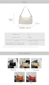 Detail view of crocodile textured PU baguette bag with chain strap and color options