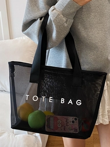 Grand sac fourre-tout transparent en maille noire pour le shopping décontracté d'été