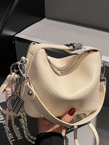 Fashion Women Large Capacity PU Leather Litchi Grain Shoulder Bag 2025 Summer Simple Commuter Casual Crossbody Handbag With Pendant