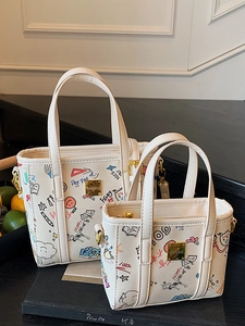 Sac Seau en Cuir PU à Imprimé Graffiti pour Femmes Minimaliste Urbain Sac à Main Épaule Sac Bandoulière Mignon pour le Quotidien