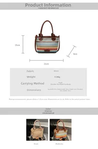 Size guide for a small woven straw handbag with dimensions and color options detail