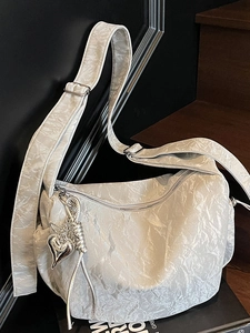 Women Large Capacity PU Leather Pleated Shoulder Bag With Butterfly Heart Charm Urban Minimalist Tote For Daily Commute