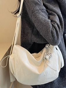 White large capacity minimalist tote bag with glossy finish and silver heart charm