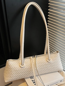 Women Woven PU Leather Baguette Shoulder Bag Minimalist Style Intrecciato Design Underarm Handbag For Ladies Fashion Accessories