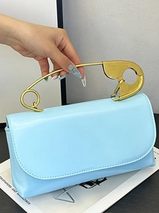 Sac à Épaule Femme Mode Avec Poignée Épingle de Sûreté en Cuir PU Métallisé Sac Bandoulière Carré Avec Chaîne