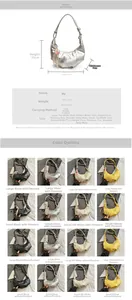 Detailed size chart and parameter guide for the silver PU crescent crossbody bag