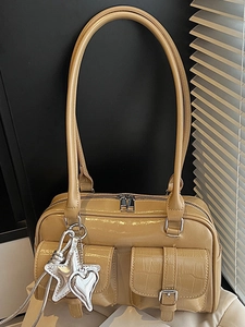 Sac à Bandoulière Boston Vintage en Cuir PU Motif Crocodile Grande Capacité Avec Pendentif Étoile Cœur Sac à Main Femme Élégant