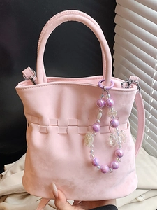 Elegant Women Pleated Velvet Bucket Bag With Artificial Pearl Pendant Retro Drawstring Shoulder Crossbody Bag Fashion Handbag