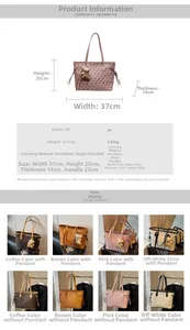 Tableau des tailles pour grand sac cabas en PU avec dimensions et quatre coloris disponibles