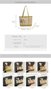 Detailed dimension guide and specifications for the casual PU canvas tote bag with bear charm