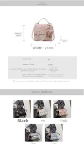 Size chart and color display for summer PU leather handbag with bear charm and bow