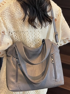 Chic grey large capacity tote bag with dual zippers and adjustable shoulder strap for women