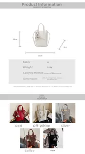 Detailed size chart for mini bucket bag showing 15x19x4cm dimensions and PU material