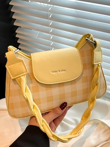 Sac à Épaule en Cuir PU pour Femmes Sac Sous les Bras Damier Tendance Avec Poignée Tressée Sac à Bandoulière Style Coréen Quotidien