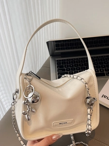 Damen Minimalistische PU Leder Schultertasche Retro Umhängetasche Mode Handtasche Metallkette Quadratische Tasche Alltag Damen Tasche