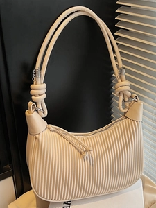 French Style Pleated Bucket Bag Women Trendy PU Leather Hobo Shoulder Bag With Knot Strap And Zipper Closure Daily Fashion