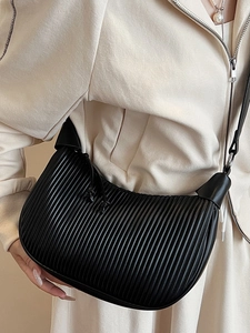 Minimalist black pleated hobo bag with drawstring side detail for casual daily wear