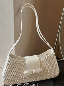 Sac Sous le Bras Minimaliste en Cuir PU Tissé Pour Femmes Avec Nœud Sac à Épaule Baguette Rétro Sac à Main Tendance