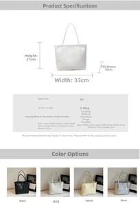 Tableau des tailles pour grand sac cabas en cuir PU de 33x27x10cm et choix de couleurs