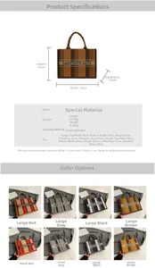 Größentabelle für Canvas-Einkaufstaschen mit Maßen für große und kleine modische Taschen