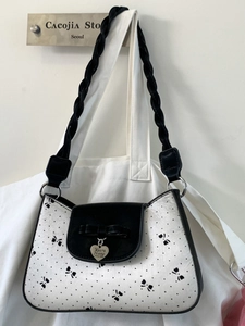 Sac bandoulière blanc style français avec pois noirs et imprimés de nœuds papillon