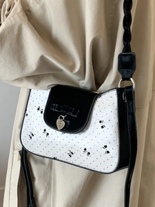 Sac bandoulière papillon français avec pois noirs et blancs et sangle tressée