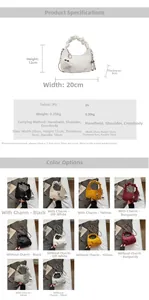 Detailed size chart and specifications for cloud-style ruched shoulder bag with dimensions