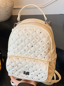 Fashion Women Mini Backpack PU Leather Quilted Rhombic Rhinestone Stylish Travel Bag Top Handle Chain Shoulder Strap