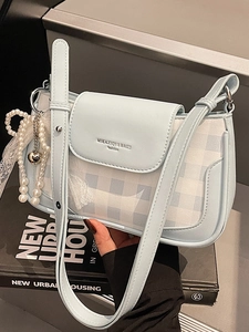 Mode PU Leder Schachbrett Schultertasche Damen Achseltasche Umhängetasche Mit Künstliche Perle Spitze Schleife Dekor Elegante Kleine Quadratische Tasche
