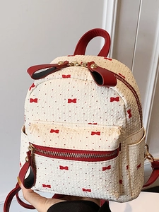 Mini Sac à Dos de Mode pour Femmes Filles Motif Nœud Rouge Élégant Couleur de Contraste Petit Sac d'École