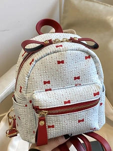 Mini sac à dos blanc à pois rouges avec nœud décoratif pour femmes et étudiantes